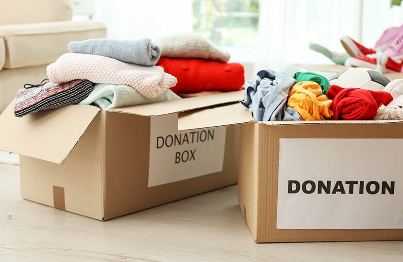 Volunteers with donations